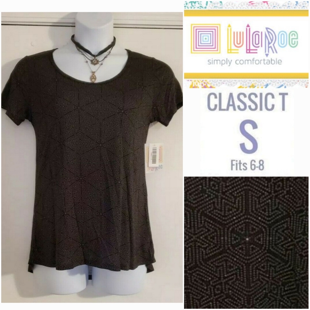 NWT LuLaRoe S Art Deco Geometric Black Classic T Tee Top — Nice Gift!